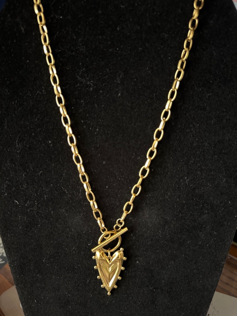 Gold Heart Pendant Toggle Necklace - Women Jewelry